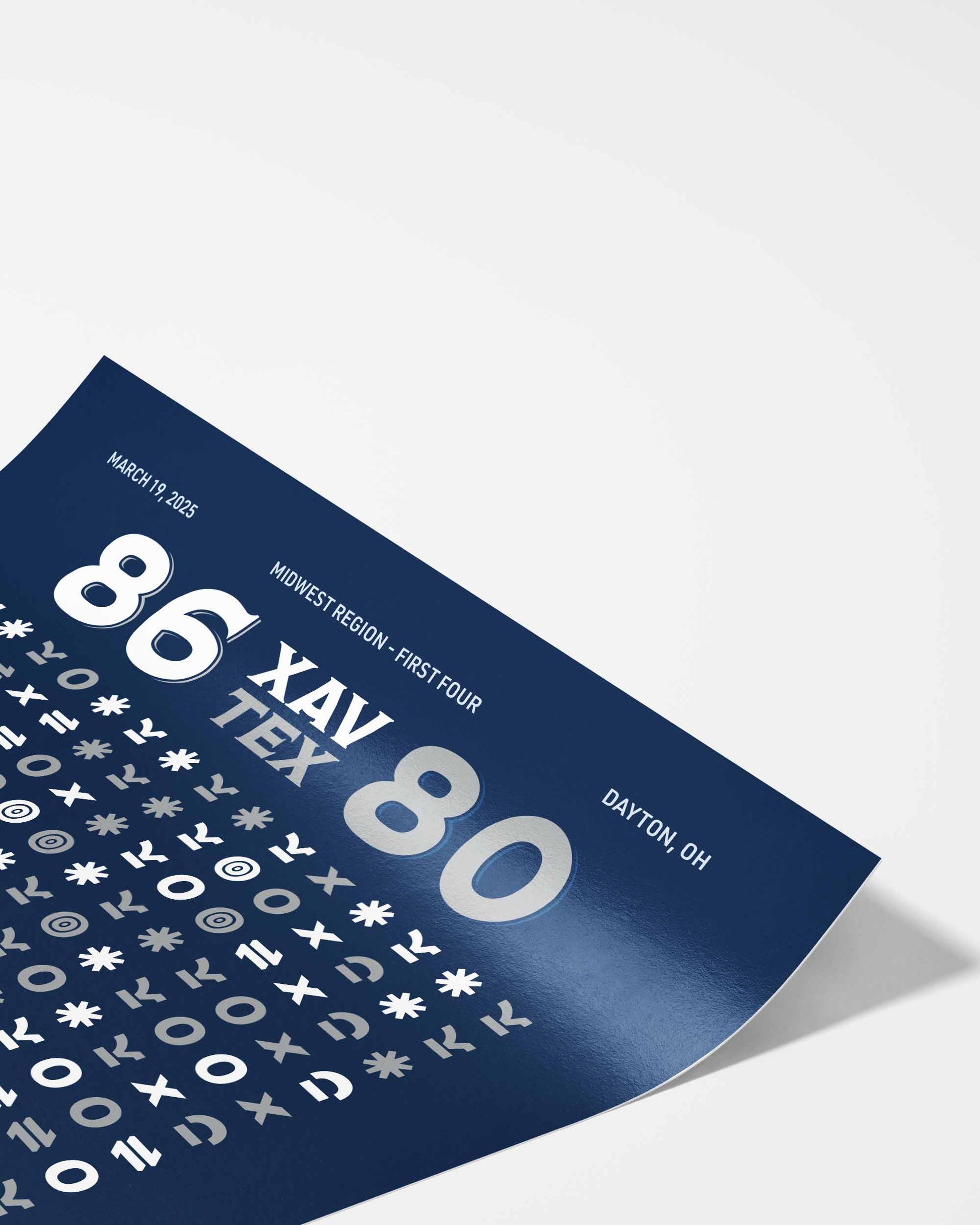 Xavier vs. Texas – First Four (2025) — poster detail showing game data visualization