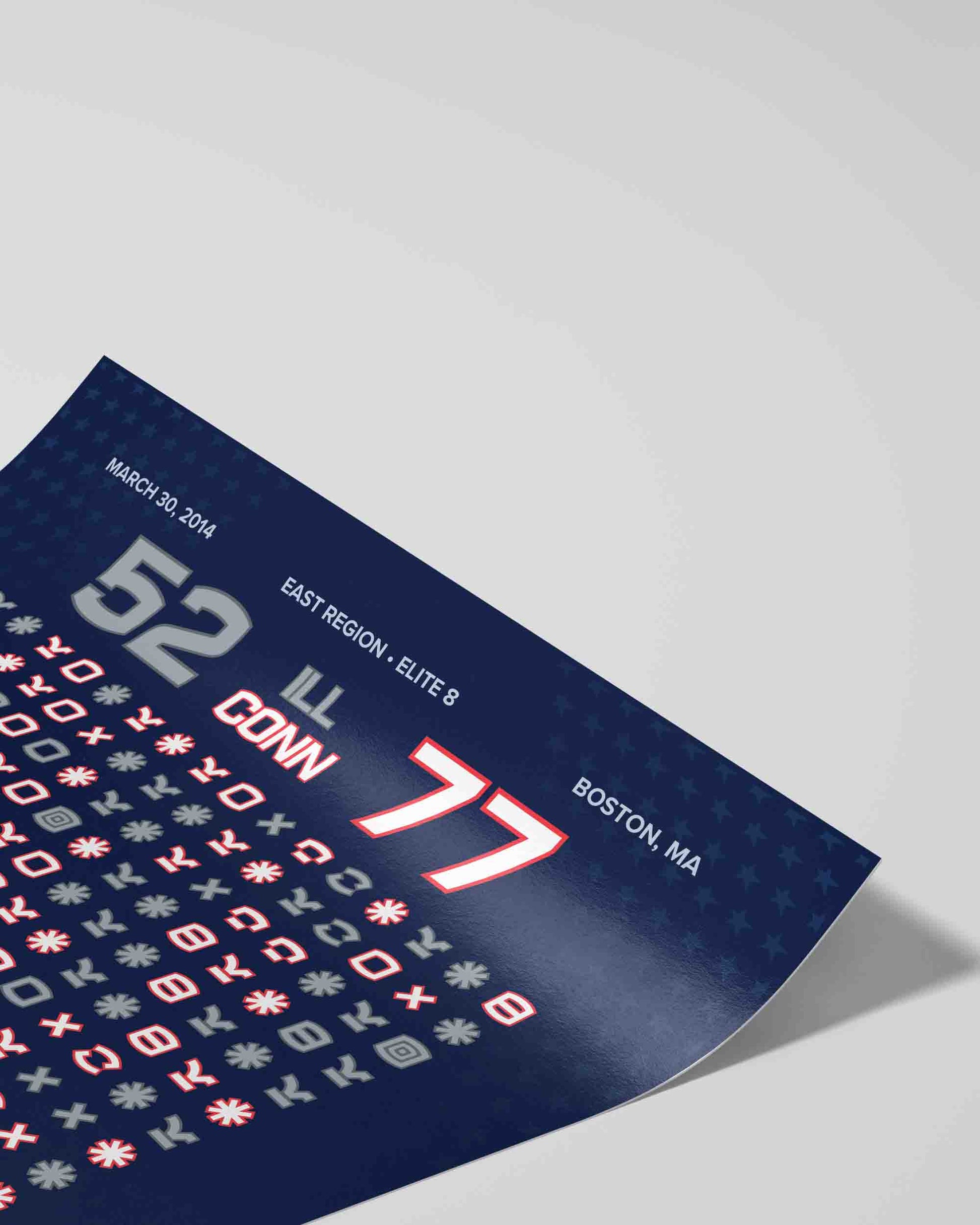 UConn 77-52 Illinois – 30-0 run — poster detail showing game data visualization