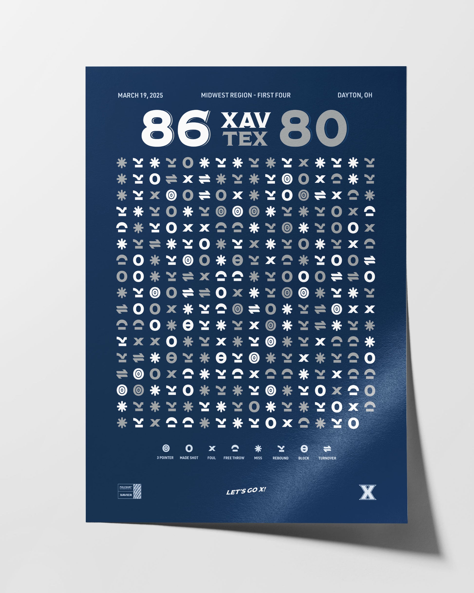 Xavier vs. Texas – First Four (2025) — design detail on white background